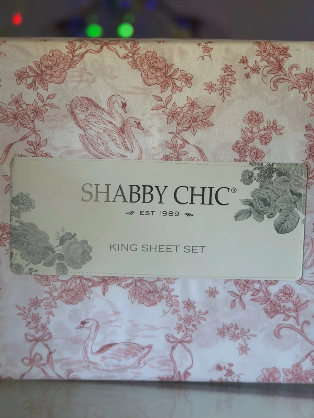 Shabby Chic king Sheet Set Pink White Swan Toile Floral 4 Piece Microfiber NEW